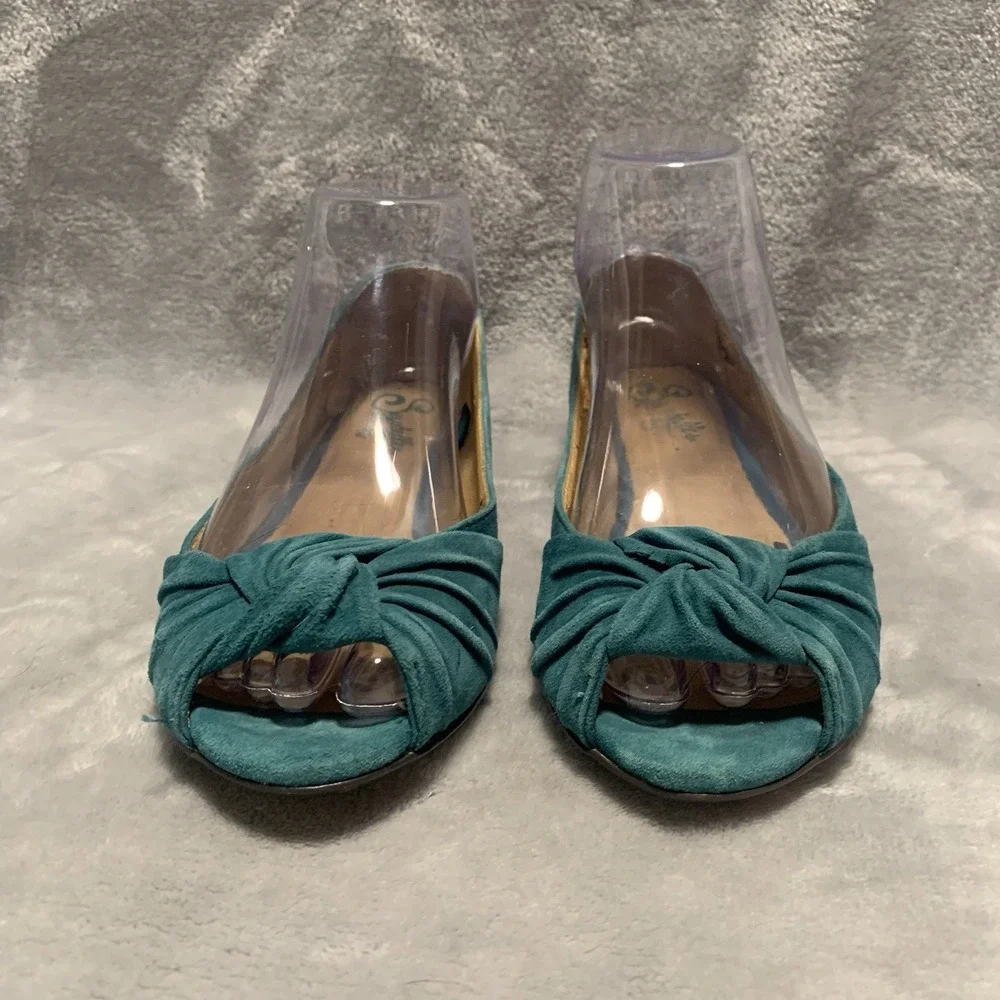 Seychelles Womens Shoes 6.5 Teal‎ Blue Suede Slip On Open Toe Coastal Passport